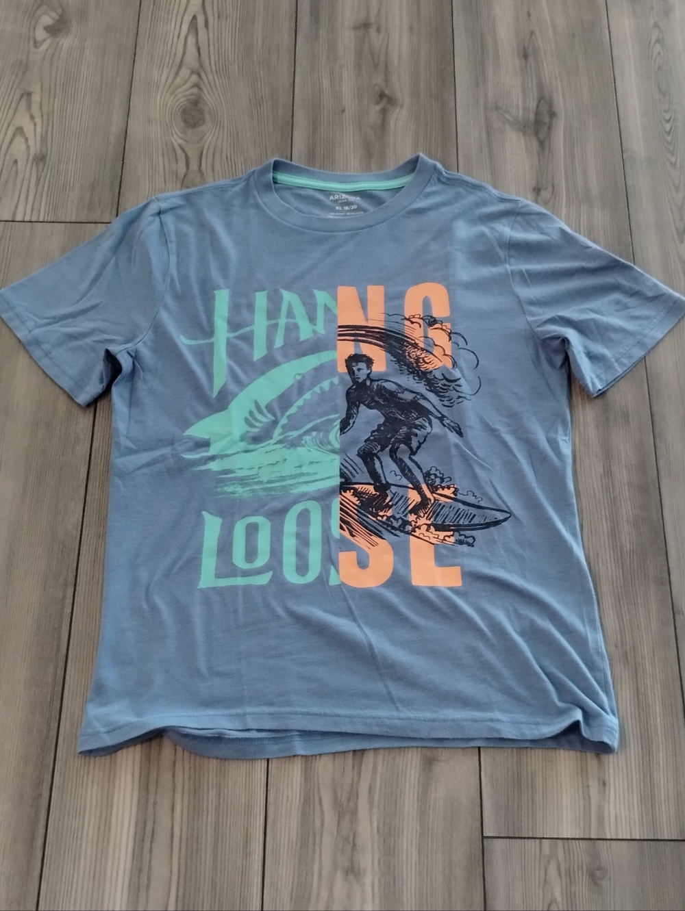 Surf Graphic Boy's Tee in Light Blue with Mint & Orange Print